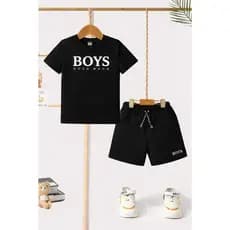 Conjunto Infantil Masculino Boys Camisa e Bermuda Preta Roupa Infantil Menino Algodão Conjunto Verão