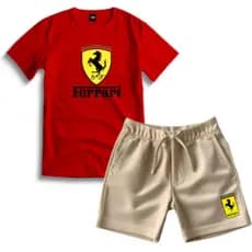 Kit Camiseta / Short Infantil Juvenil Ferrari Short Moletinho Camiseta 100% Algodão Sport car