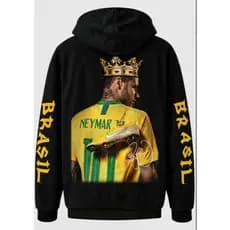 Moletom Brasil  Com Capuz Blusa de Frio Futebol Estampado Casual Esportivo Canguru Adulto Inverno