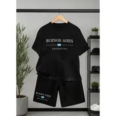 Conjunto Masculino BuenosAires Argentina Premium 100% Algodão Camiseta, BermudaCasualVerãoStreetwear