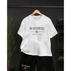 Conjunto Masculino Madrid Espanha Premium 100% Algodão Camiseta e Bermuda Casual Verão Streetwear