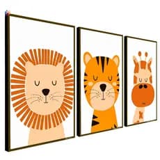 Kit 3 Quadros Decorativos Safari Aquarela Infantil Bebe Quarto Menino Menina Placas Decorativas