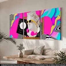 Kit 3 Quadros Decorativos David Pop Art Neon Colorido Gamer DJ Moderno Sala Quarto Decoração Premium