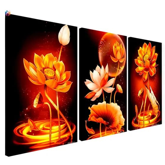 Quadro Decorativo Sala Flor de Lótus Gold Luxo Quarto Hall