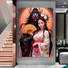 quadro decorativo Casal de Samurai cultura Oriental luxo sala quarto hall escritorio