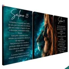 Quadros Decorativos Salmo 23 e 91 Leão e Jesus Fé e Força Quadro Religioso Cristão Motivacional Deus Proteção Sala Quart