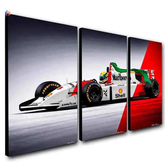 quadro decorativo 3 peças Mclaren Ayrton Senna decoração sala quarto