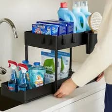 Organizador Multiuso 2 Níveis com Bandeja Corrediça | Preto ou Branco