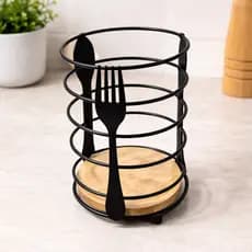 Suporte para Talheres Ecowood 16cm | Porta Talheres Aramado com Base em Madeira