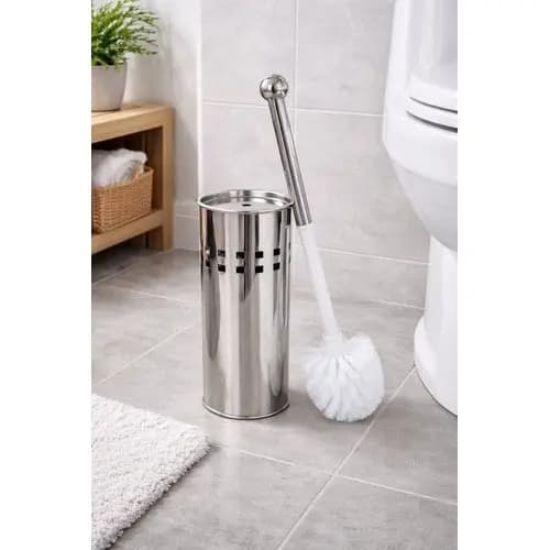 Kit Escova Sanitária Suporte Inox Durável Design Moderno Limpeza Prática