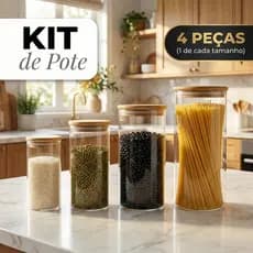 Kit Com 4 Potes Vidro Com Tampa Bambu Super Vedação Hermético Conjunto
