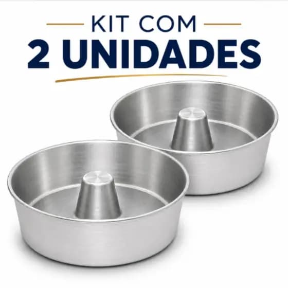 Kit 2 Forma Bolo Pudim 22cm Alumínio Antiaderente Assadeira Redonda Grande Alta Forno Torta