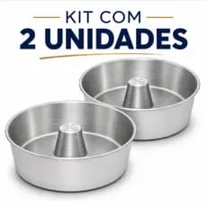 Kit 2 Forma Bolo Pudim 22cm Alumínio Antiaderente Assadeira Redonda Grande Alta Forno Torta