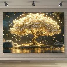 QUADROS DECORATIVOS FULL HD LINDA ARVORE DA VIDA LUXO  LUZ COM PETOLAS   DOURADA AGUA LAGO FULL HD DECORAÇÃO QUARTO SALA