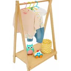 Arara de Roupas Infantil 95cm Madeira Natural com Prateleira