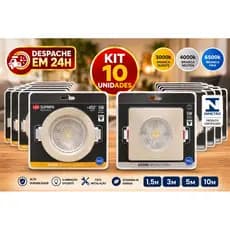 Kit 10 Spot LED 5W / 7W Embutir Bivolt Redondo ou Quadrado 3000K 6500K Branco Quente Frio 09X09 Dicrioca Gesso Drywall