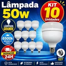 10 /5 / 3 Unidades Lâmpadas Alta Potencia 50w 6500K Super Bulbo Forte Luz Branca 110v/220v Bivolt Potente Grande Galpão