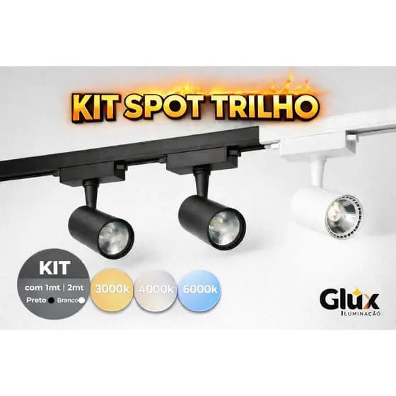 Kit 5 Spot Trilho Led Eletrificado 10W Preto Branco 6000k 4000k 3000k (acompanha trilho de 1mt) Interno Econômico BivolT