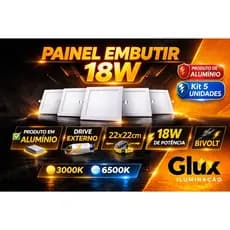 Kit 5 Painel Plafon Quadrado 18w 22X22 Embutir ALUMINIO Luminaria de Teto Slim Branco Frio Branco Quente