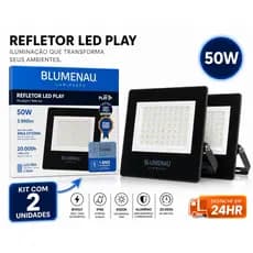 2 Refletores LED 50W Blumenau Alumínio Bivolt IP66 6500K 3000K Externo Prova D'Água AltaPotência Fachada Jardim Garagem