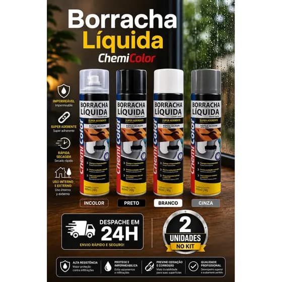 3 / 2 / 1 Borracha Líquida Spray Chemicolor 400ml Impermeabilizante Veda Infiltrações Telhado Vazamentoss Calhas e Lajes