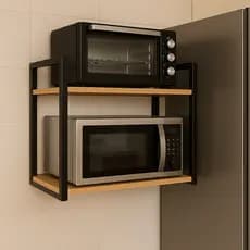 Prateleira Suspensa 60cm Industrial Suporte Microondas Forno Air Frier Impressora Aço Madeira Pinus