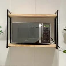 Prateleira Suspensa 50cm Industrial Suporte Microondas Forno Air Frier Impressora Aço Madeira Pinus