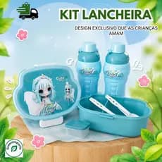 Kit Lancheira  Infantil Escolar Completa com Pote e Garrafa Livre BPA Kids  Menina Creche Passeio Escolas