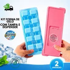 Kit 2 Formas de Gelo Silicone Com Tampa Dispenser Livre BPA Não Dá Cheiro 12 CUBOS Empilhável Silicone
