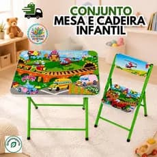 Conjunto Mesa Infantil Com Cadeira Dobrável 06 Opçoes de Estampa Estudo Lanche Quarto Escolar