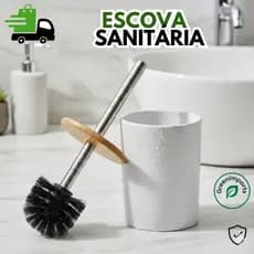 Escova Sanitária Limpeza Banheiro Cabo Metal e Base Branca Design Elegante Higiene Completa para Lavabo Banheiro -