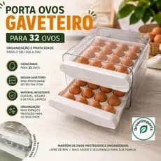 Porta Ovos Gaveteiro Organizador Geladeira Cozinha P/ 32 Ovos P/ Donas de Casa  Prático Para Família Otimizar Espaço