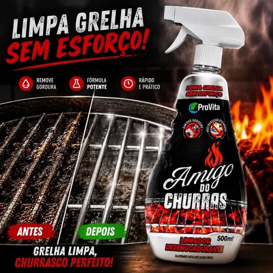 Limpa Grelha Churrasqueira 500ml Remove Gordura Queimada Limpeza Pesada Grill Forno