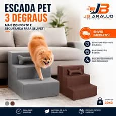 Escada Pet 3 Degraus Espuma Madeira Cachorro e Gato Idoso Sofá Cama