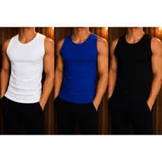 Kit 3 Regatas Masculinas Academia Fitness Treino – Azul Preto Branco