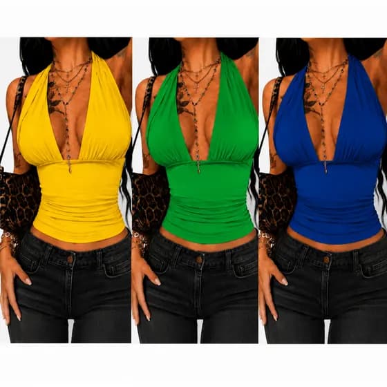 Blusas Femininas Frente Única com Amarração no Pescoço , Moda Verão.