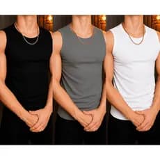 Kit 3 Regatas Masculinas Academia Fitness Treino – Cinza Preto Branco
