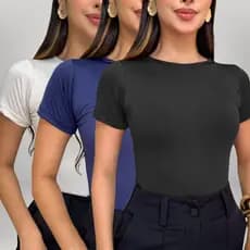 Kit 3 Blusa Feminina Suplex Manga Curta Baby tee