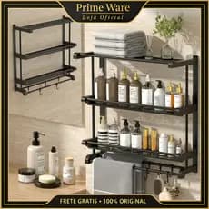 Prateleira de Parede Inox para Banheiro ou Cozinha 3/2/1 Níveis Suporta Shampoo, Sabonate e Banheiro