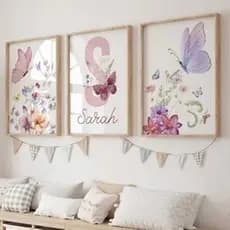 quadro decorativo menina infantil borboletas