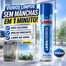 Jimo Limpa Vidros Spray Aerossol 400ml Espelhos Janelas Box Acrilico Cristais Brilho Banheiro