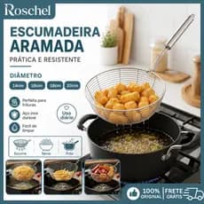 Peneira Aço Inox Escumadeira De Frituras Aramada Vazada para Batata Macarrão Resistente para Cozinha