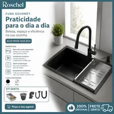 Cuba de Cozinha Gourmet Aço Inox 304 com Cesto Escorredor Válvula e Sifão Kit Completo