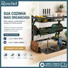 Escorredor Organizador de Louças Preto Aço Inoxidável Organizador Louça 65/85cm Com 4 presentes