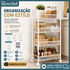 Carrinho Organizador De Aço Inox Multiuso 3/4/5 Níveis Com Rodinhas Para Cozinha Banheiro Quarto