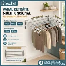 Varal De Roupa Retratil Sanfonado Aço Inoxidável Parede Varios Tamanhos 100cm/150cm/200cm