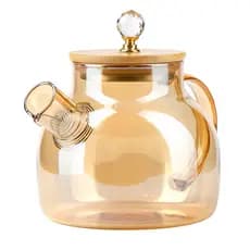 Chaleira de Vidro 1 Litro Coador Tampa de Bambu Premium Resistente a Calor de ir Fogo Bule infusor Âmbar e Transparente