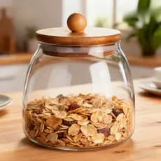 Pote Bolinha de Vidro Hermético Transparente com Tampa de Bambu 750ML