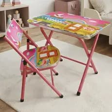 Mesa Infantil Com Cadeira Dobrável Educativa Rosa Menina Premium - Resistente e Prática
