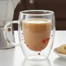 Xícara de Vidro Borossilicato Parede Dupla 260ml Coração - Caneca Resistente, Térmica e Elegante para chá café capuccino